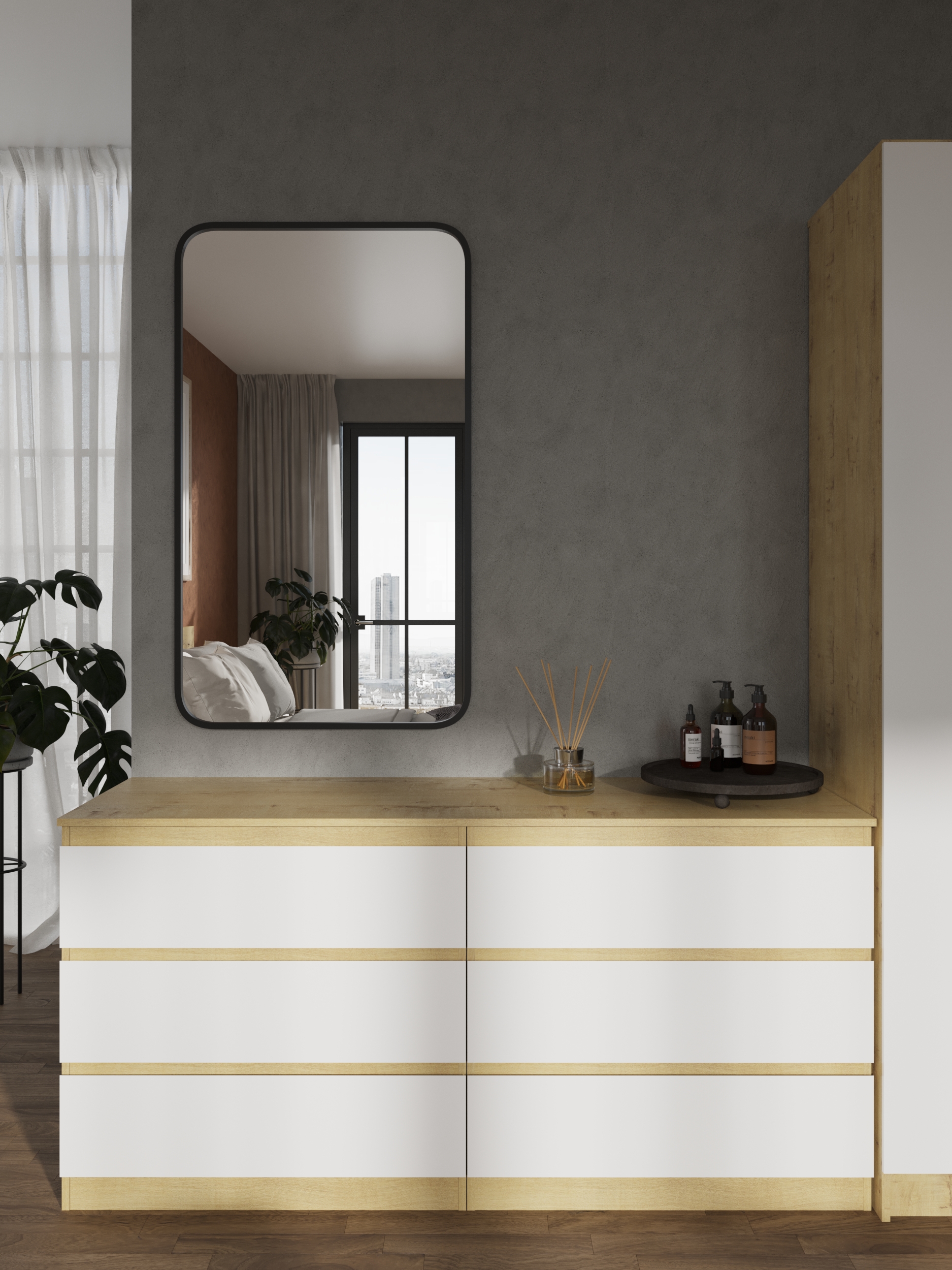 Комод "Твист-"Мини Лайт 6ящ Дуб бунратти/ белый 1400 мм (БЕЗ ФУРНИТУРЫ)