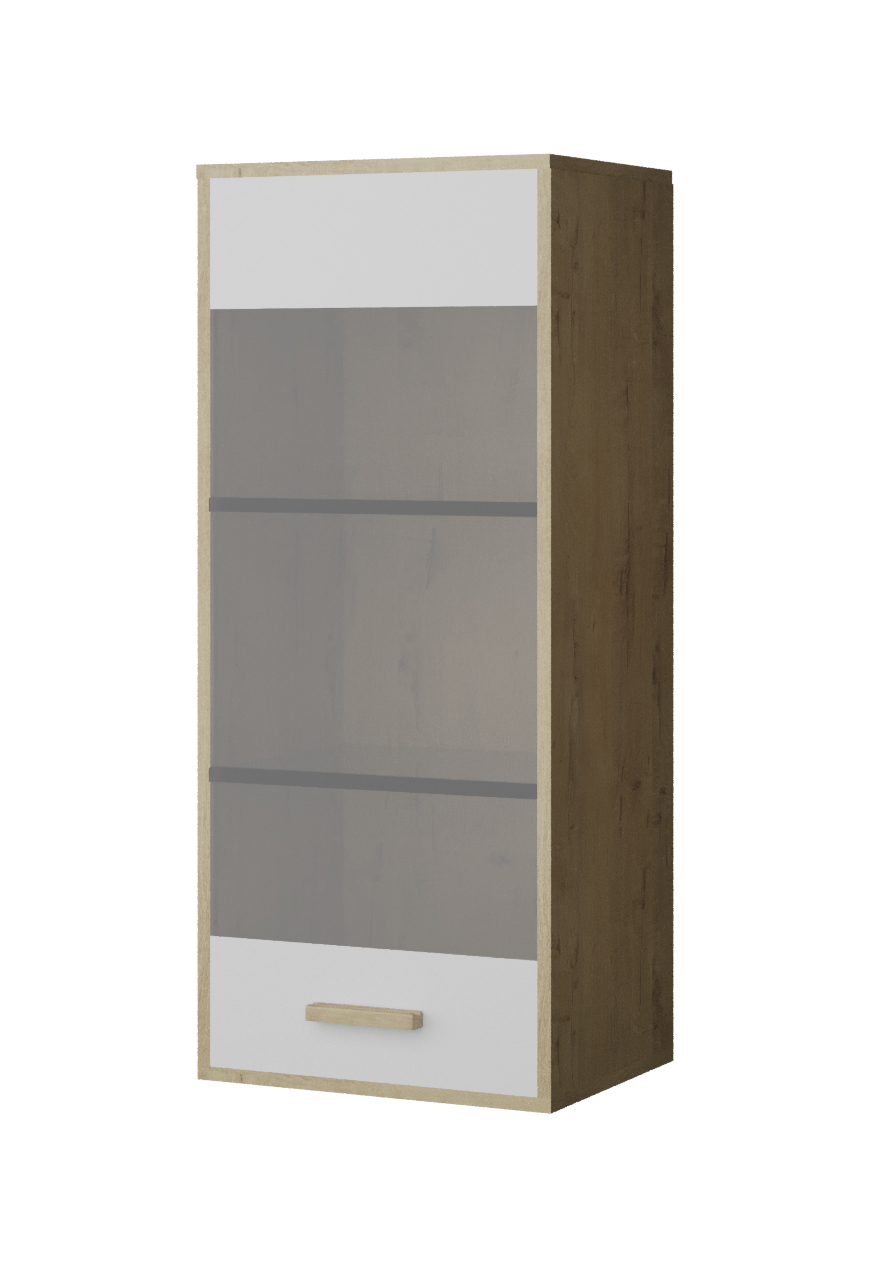 Стенка "Брейк" Шкаф со стеклом дуб бунратти/белый