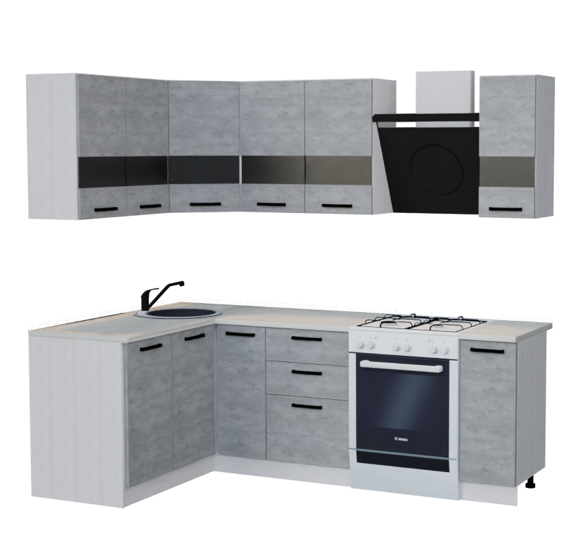 Кухня SOFT grey 1,4 х 2,3м (Без столешницы, мойки, сушки)
