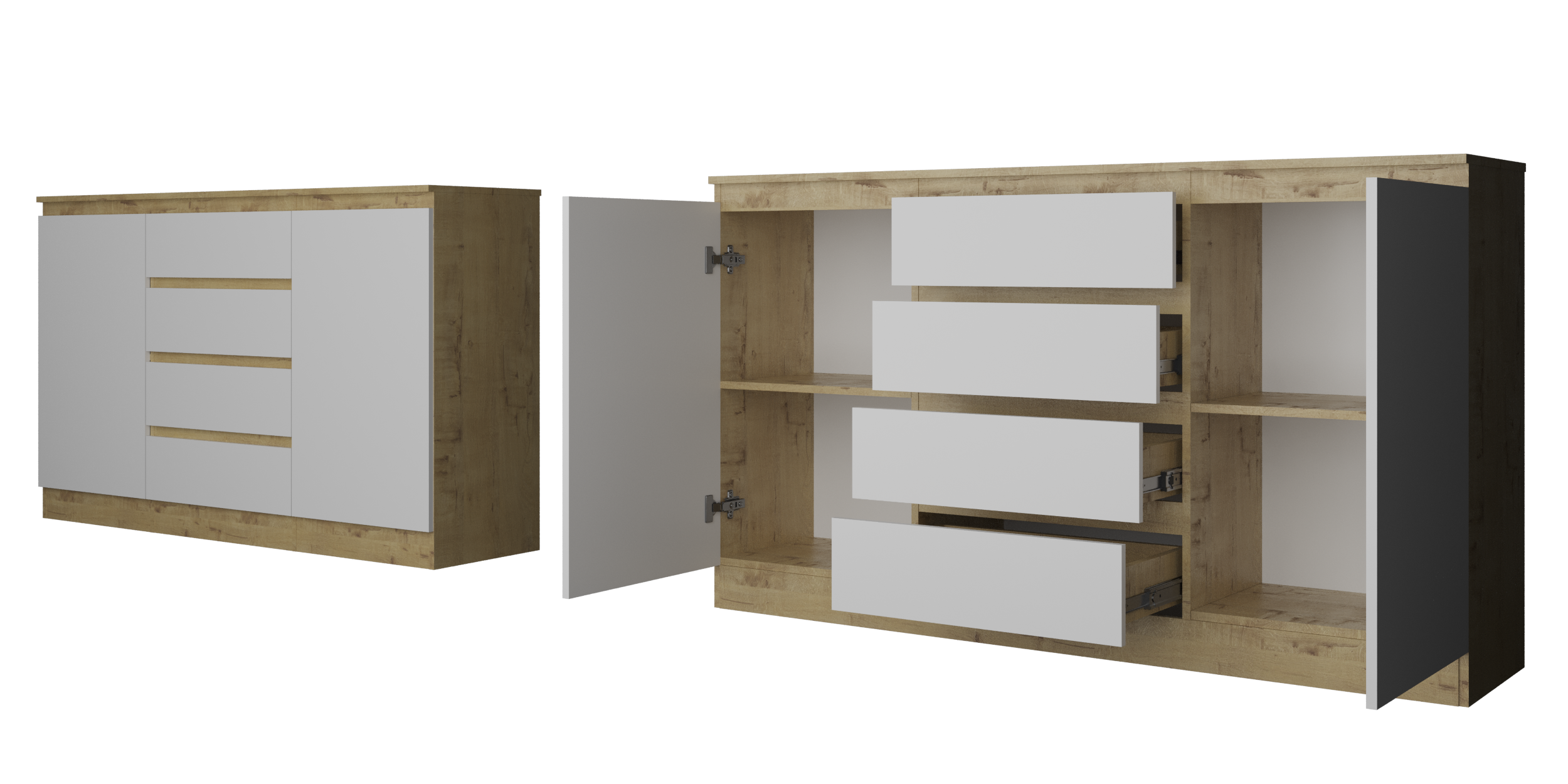 Комод "Твист" Лайт Мини 2 двери 4 ящика Дуб вотан/ Белый 1600 мм (БЕЗ ФУРНИТУРЫ)